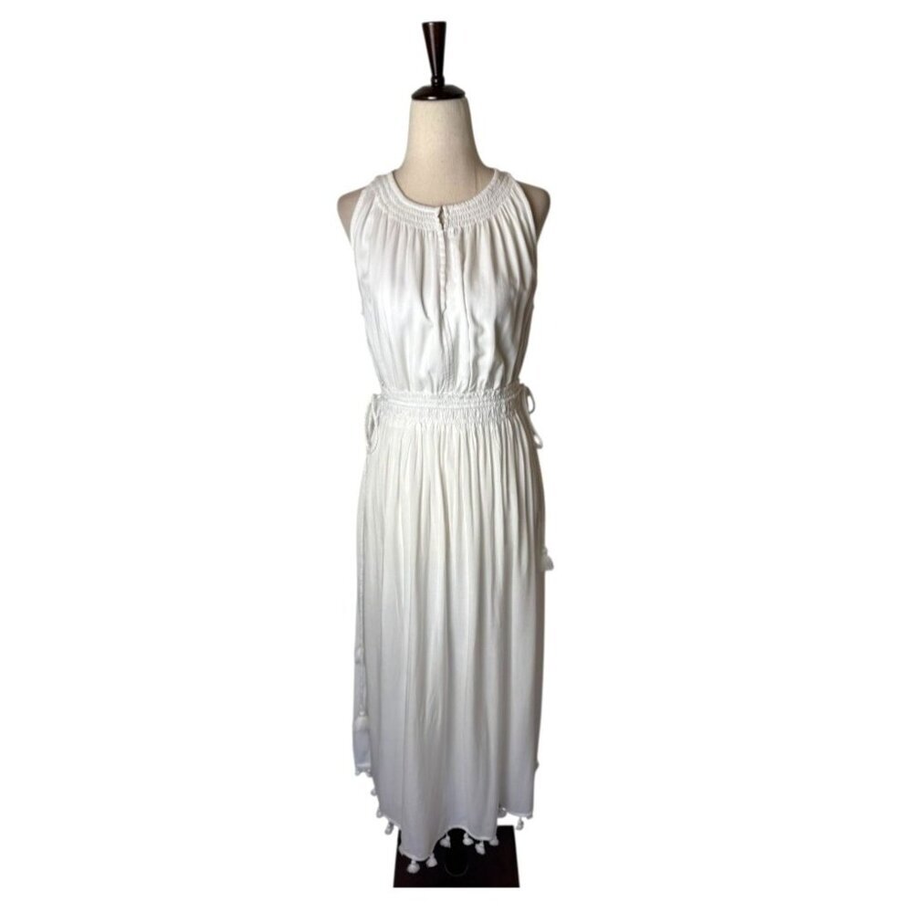 Club Monaco Dress Women 0 White Jonet Tassel Hem Midi Boho Cottagecore Preppy